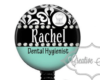 Dental Hygienist Badge, Dentist, Dental Assistant, Retractable Badge Reel, Carabiner, Lanyard