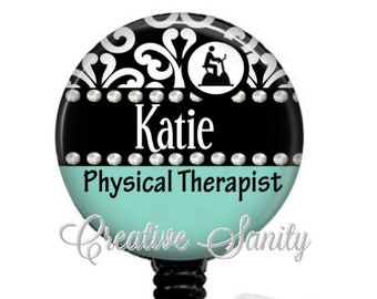 Physical Therapist Badge, Physical Therapy, PT Badge, Nurse Badge, Retractable Badge Reel, Carabiner, Lanyard