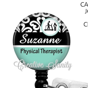 Physical Therapist Retractable Badge Reel: Personalized Physical Therapist Badge, PT, Carabiner, Lanyard