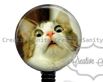 Funny Cat Face Retractable Badge Reel, Cat Badge Reel, Cat Lover, Nurse Badge, Retractable Badge Reel, Carabiner, Lanyard