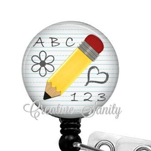 ABC123 Badge Reel, Teacher Badge, Teacher Lanyard, Swappable Topper, Retractable Badge Reel, Carabiner or Lanyard