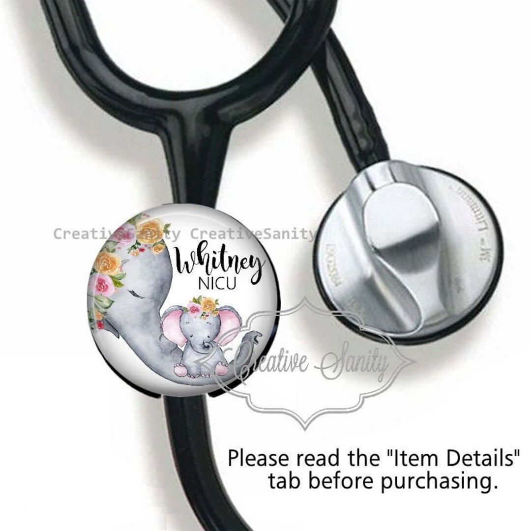Stethoscope ID Tag, NICU Nurse Elephant, Labor & Delivery Nurse, Floral
