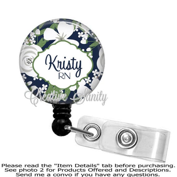 Items similar to Retractable Badge Holder, Personalized Preppy White