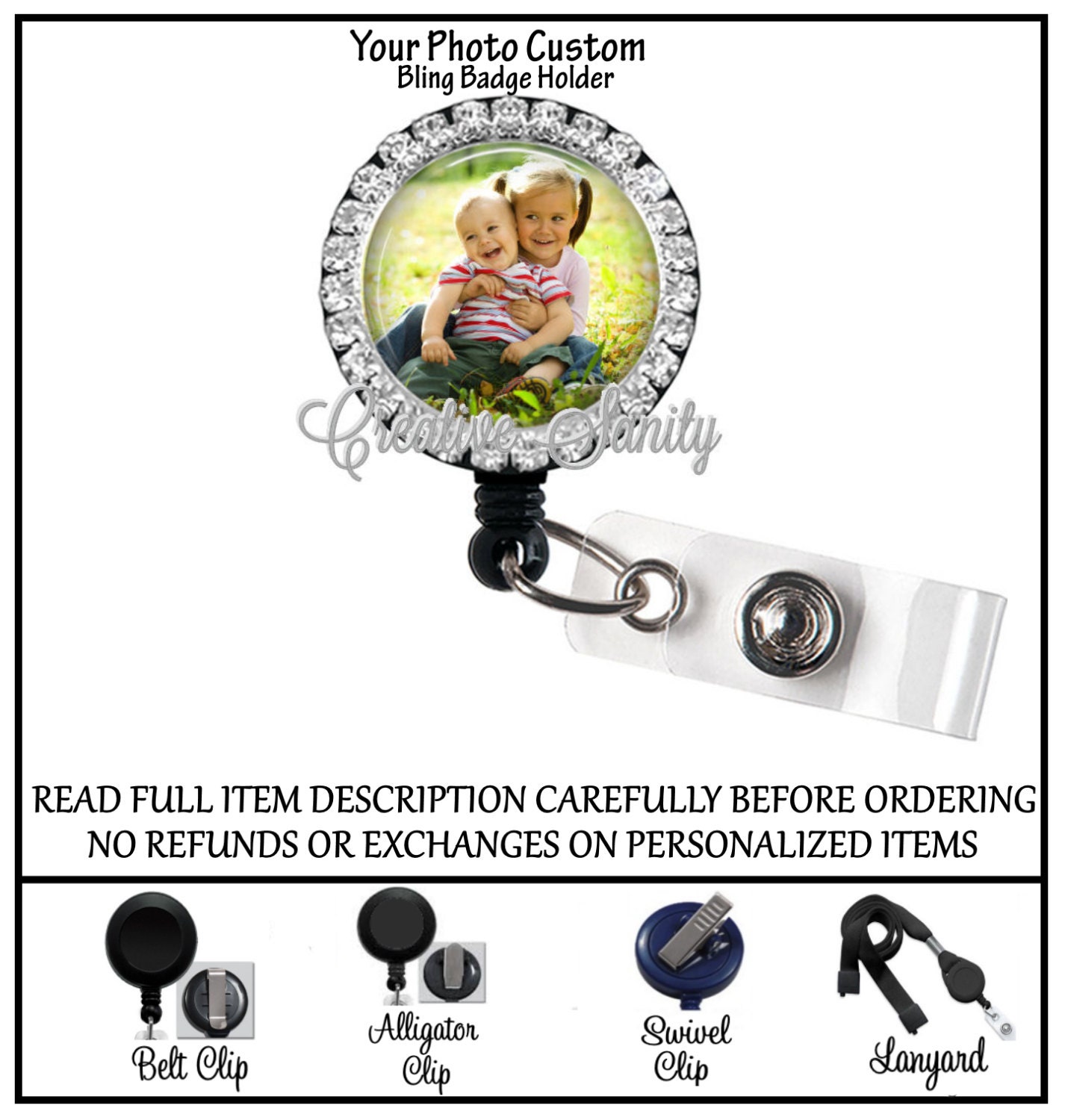 Custom Photo Bling Retractable ID Badge Holder Your Custom Etsy