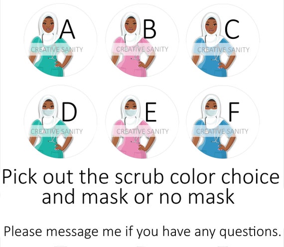 Nurse Badge Reel, Cartoon Nurse Hijab, Scrub Color/mask Option