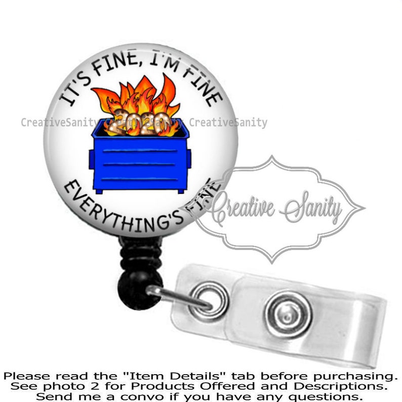 Lanyard Carabiner I/'m Fine 2020 Badge Nurse Badge Retractable Badge Reel It/'s Fine Badge Reel 2020 Dumpster Fire Badge