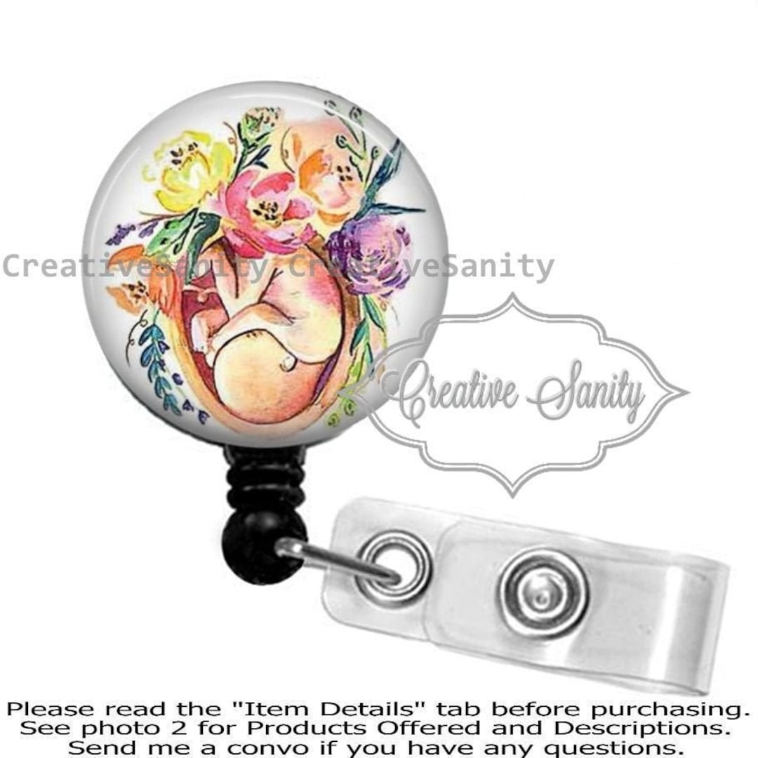 Labor & Delivery, Watercolor Floral Fetus, NICU Nurse Badge, Ob/gyn ...