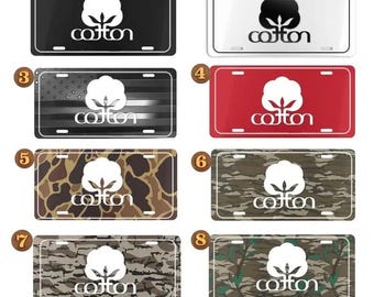 Cotton Boll License Plate, Southern Camo Vanity Tag, Farmer Truck Accessory
