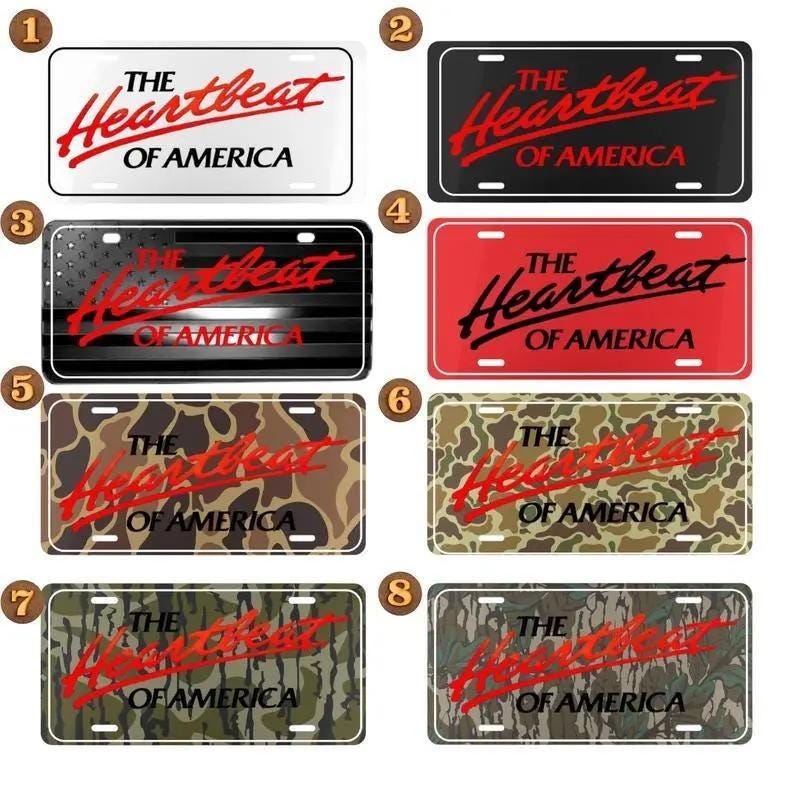 Chevy Heartbeat Of America License Plate – Red On Chrome, Bowtie Dual Logo, New