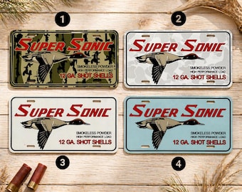 Super Sonic Duck Hunting License Plate, Shot Shells Vintage Vanity Plate, Waterfowl Hunter Truck Tag, Aluminum Car Decor Gift
