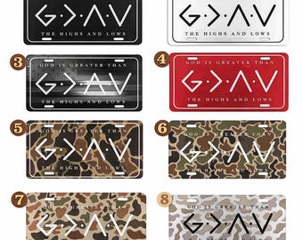 God Is Greater Than The Highs And Lows Vanity Plate, Luxury Auto Vanity Plate, Black White Camo Front Plate, Personalized Aluminum Car Tag