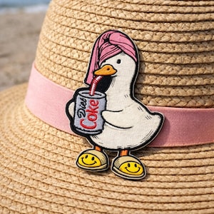 Diet Coke Duck Embroidered Patch Embroidered Patch, Soda Can Iron-On Applique, Humorous Meme, Gift For Her, Mother Day Gift