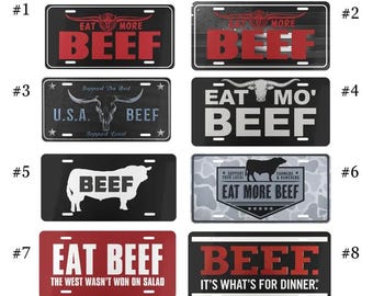Eat More Beef License Plate, Western Cattle Rancher Truck Decor