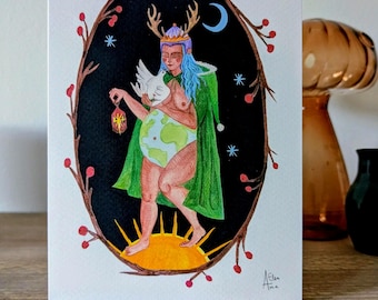 Yule,Winter solstice,new year's greeting card.