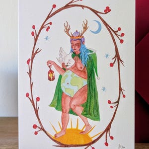 Yule, Kunstkarte, Wintersonnenwende, Mutter Erde, neue Anfänge.