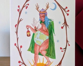 Yule, Winter Solstice Art Card, Mother Earth, New Beginnings.