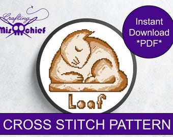 LOAF CAT Counted Cross Stitch Pattern Instant Download
