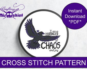 CHAOS CROW Counted Cross Stitch Pattern Instant Download