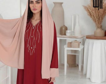 Embroidered Nida Abaya with Matching Scarf | Modest Long Dress