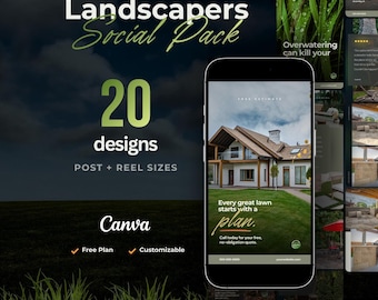 Landscaper’s Canva Template (20 designs) | Editable Social Media Posts for Lawn Care Professionals (Canva Free or Pro)