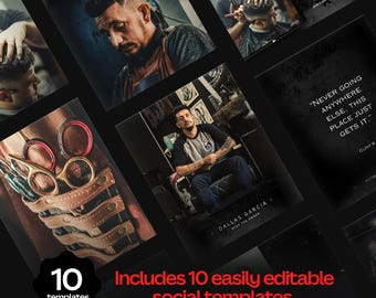 Barbershop Canva Instagram Templates | Editable Social Pack (Canva Free or Pro) | Before and After | 10 Designs