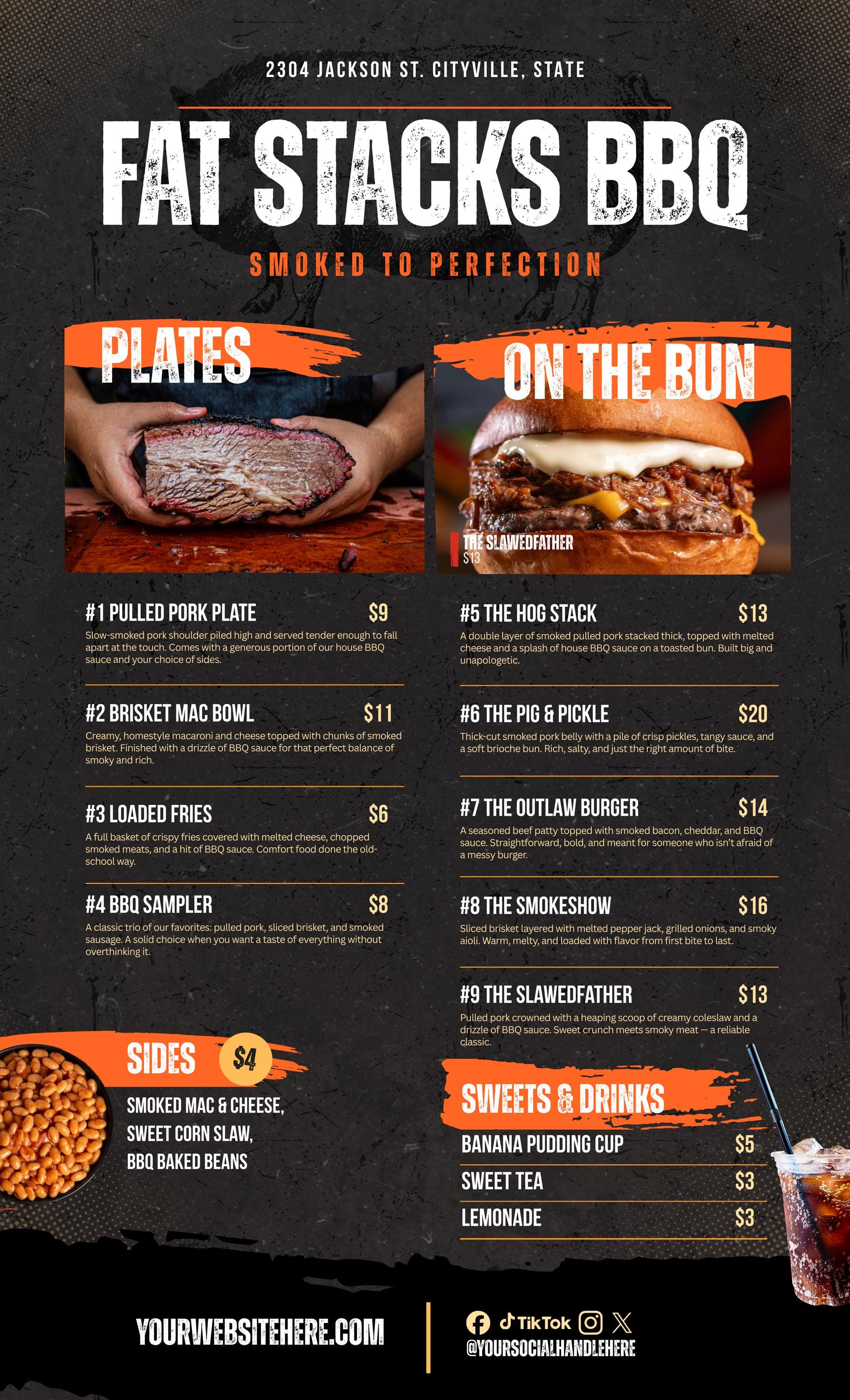 Black BBQ Printable Menu Canva Template | 8.5x14" Double or Single ...