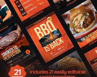 BBQ Food Truck Canva Templates | Editable Social Media Pack for BBQ Marketing