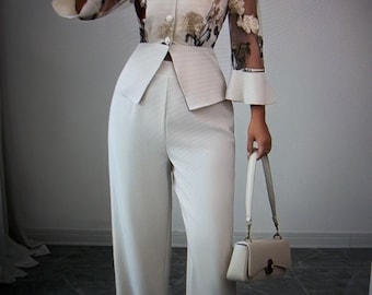 Women 2PC Mesh Embroidered Top & Matching Pants Set
