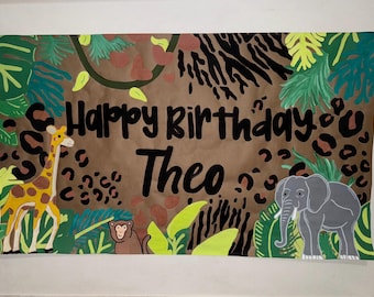 Hand Painted Zoo Animal Birthday Banner
