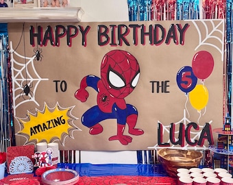 Pancarta de cumpleaños de Spidey pintada a mano