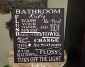 Bathroom Rules hand painted wood bathroom sign decor primitive wall signs country home rustic decor wall decor two color choice