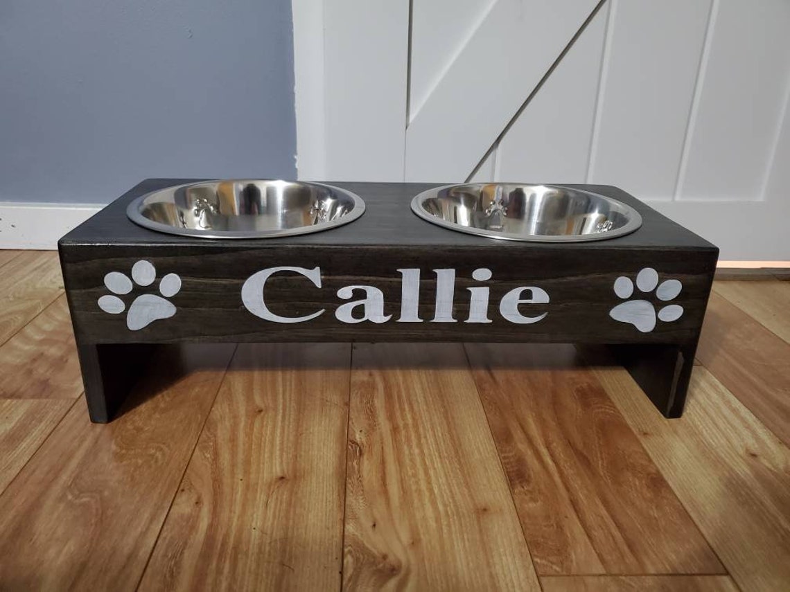 Personalized Pet feeding station two bowls handmade raised Etsy