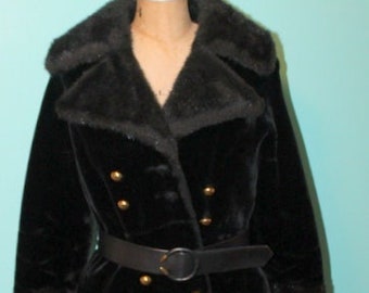 60s Princess Long Coat Black Faux Fur by Adorable One of a Kind Vintage Boho Chic