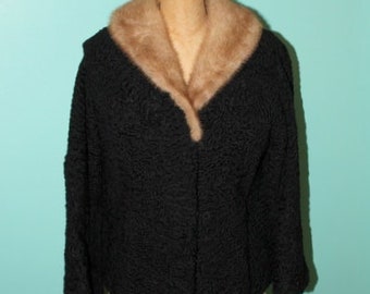 Vintage 1940s Persian Lamb Coat with Mink Collar Luxurious 40s Fashion Attire