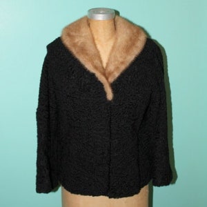 Vintage 1940s Persian Lamb Coat with Mink Collar Luxurious 40s Fashion Attire