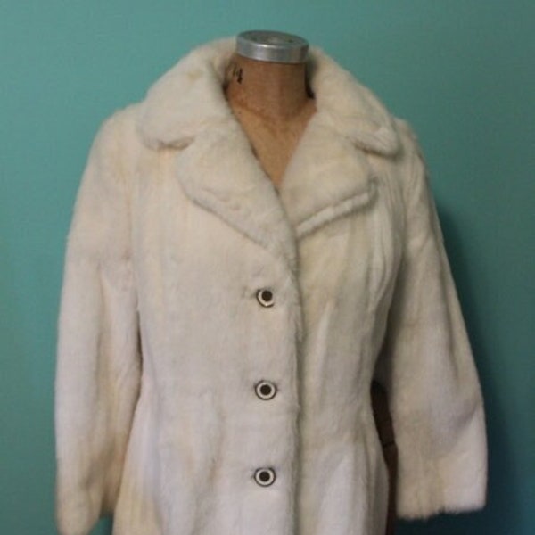 White Faux Fur Coat Vintage 70s Mob Wife Boho Chic Coat by Tissaval France