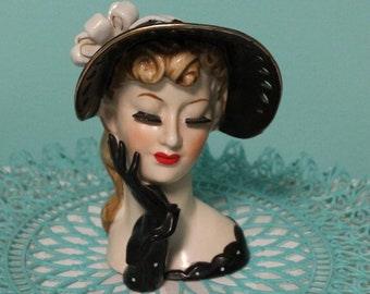 Vintage Glamour Girl Lady Head Vase 1950s by Napco