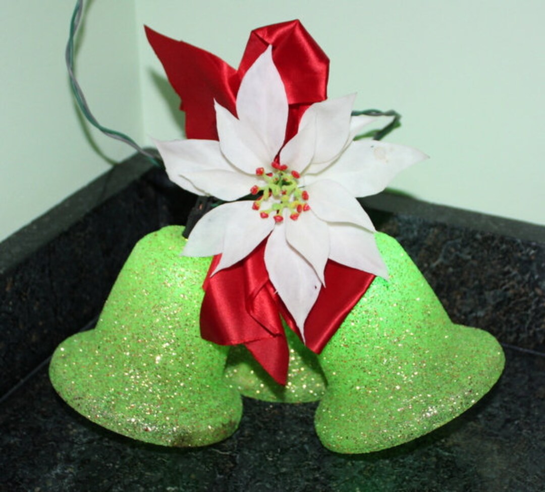 Vintage Christmas Bell Lights Glitter Rare Chartreuse Color Etsy