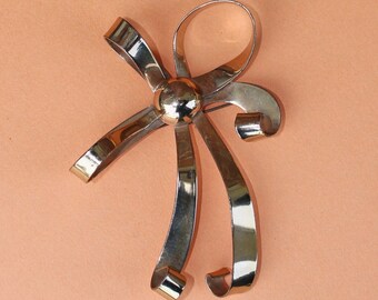 Coro Sterling Bow Brooch Signed Vintage 1950s Large Pin