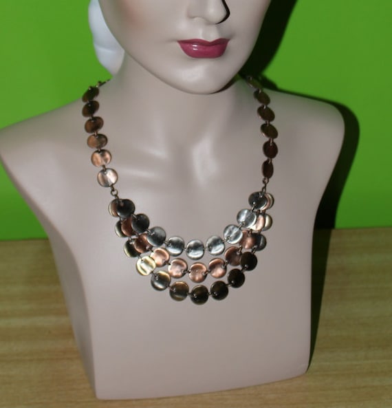 Mid Century Copper 3 Tier Necklace Boho Runway - image 4