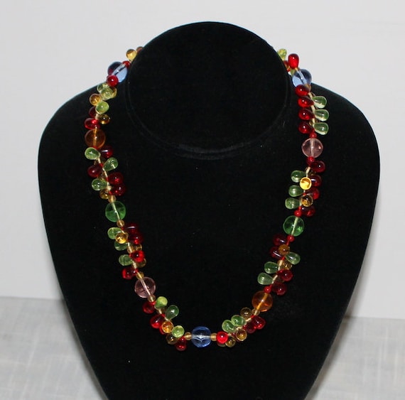 1930's Uranium Glass Fruit Salad Necklace