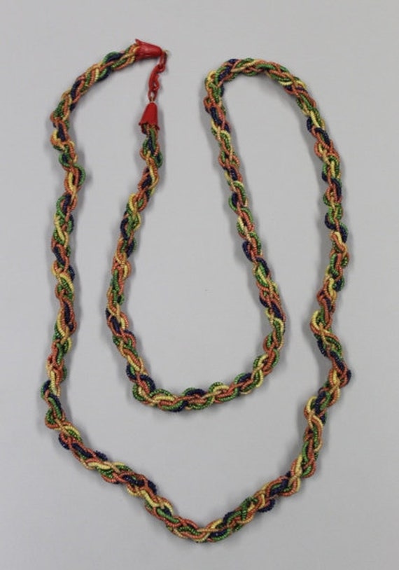 1930s Flapper Rope Beaded Long Necklace Exotic an… - image 6