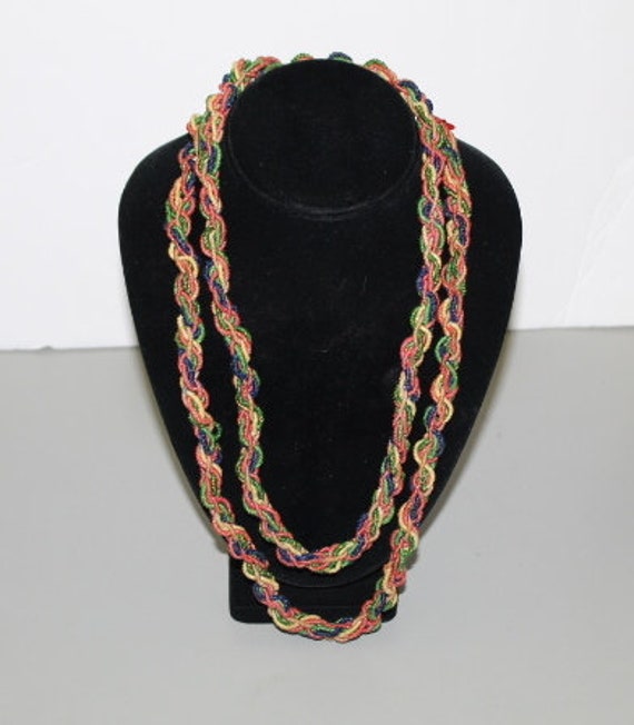 1930s Flapper Rope Beaded Long Necklace Exotic and