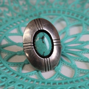 Vintage Sterling Silver Turquoise Ring Southwestern Large Setting Size 7 3/4