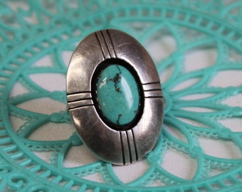 Vintage Sterling Silver Turquoise Ring Southwestern Large Setting Size 7 3/4