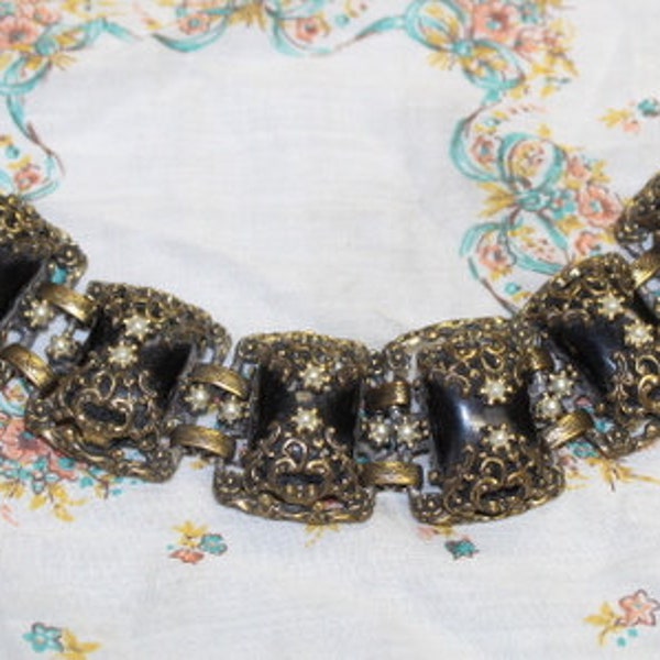 50s Chunky Jeweled Bracelet Vintage Luxurious Jewels Intricate Details Rare and Unusual Selro