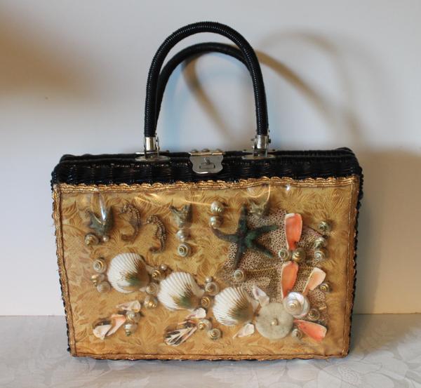 Vintage Seashell Wicker Handbag - Etsy display picture 1