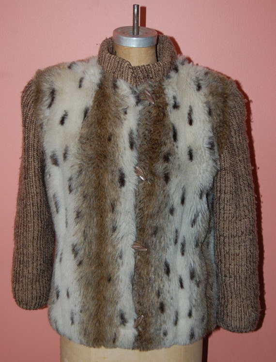 Faux Fur Sweater Coat Warm Vintage 80s Animal Chee