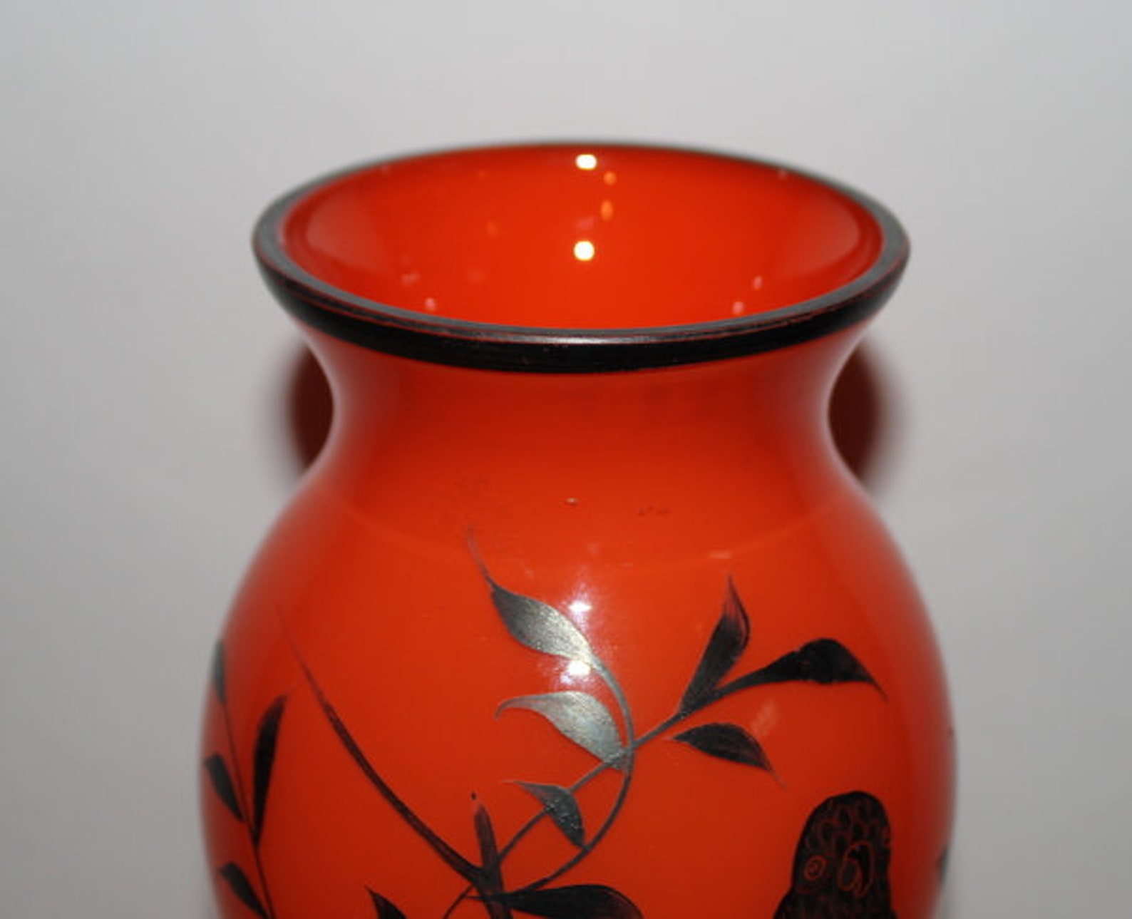 Czech Glass 30's Parrot Vase Orange Art Glass Vintage Hand Etsy