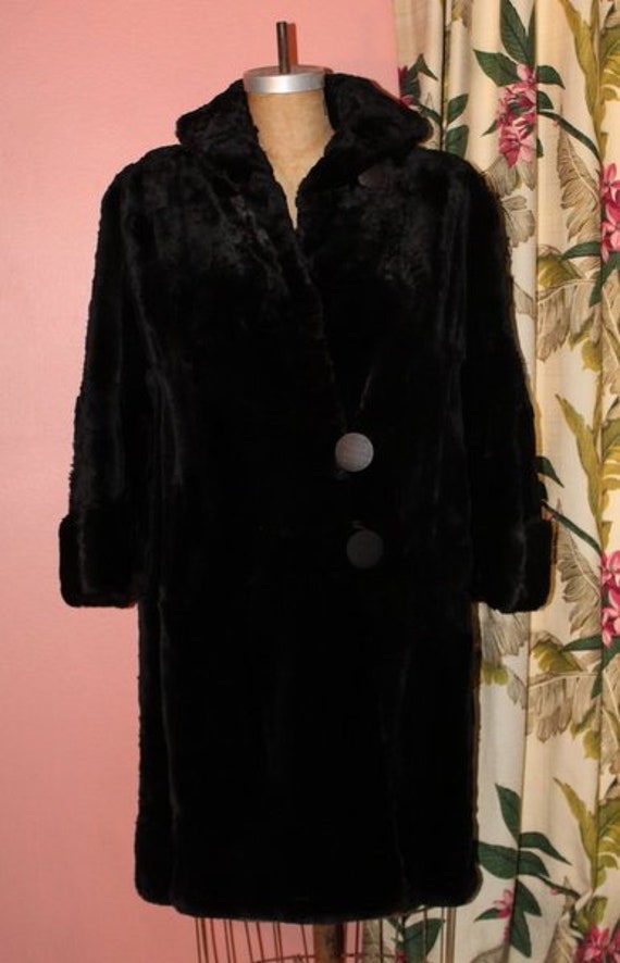 1920s Seal Plush Faux Fur Coat Vintage Flapper Era